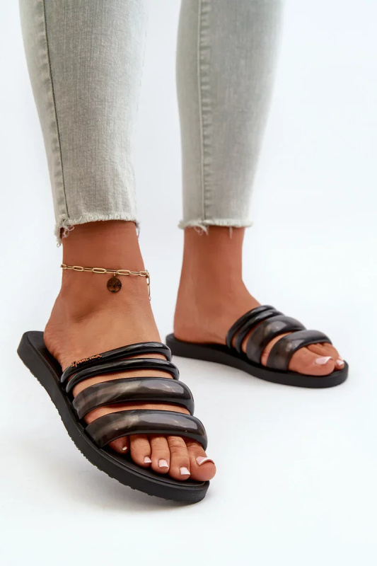 Dámské ploché gumové pantofle Ipanema Puffer Tiras Fem Black Velikost: 38