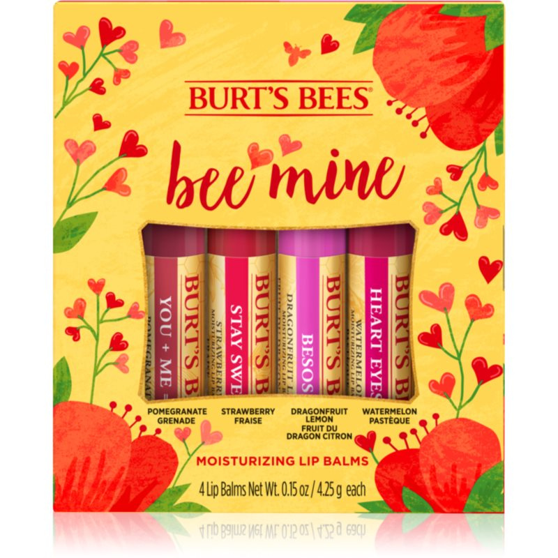 Burt’s Bees Bee Mine balzám na rty s včelím voskem příchuť Pomegranate, Strawberry, Dragonfruit Lemon, Watermelon 4x4.25 g