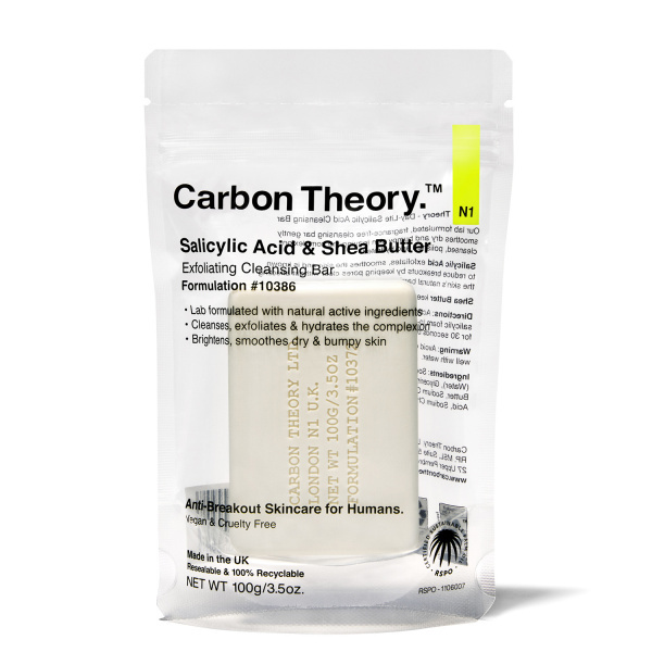 Carbon Theory Salicylic Acid & Shea Butter jemné čisticí mýdlo s peelingovým efektem 100 g