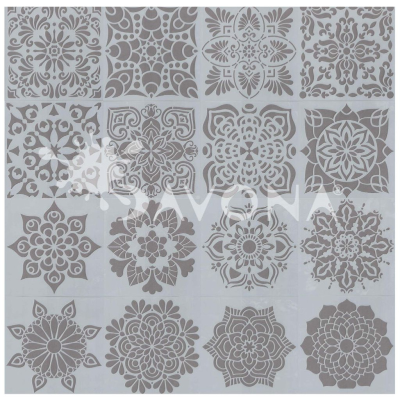 Plastová šablona 15x15cm mandaly - sada 16ks