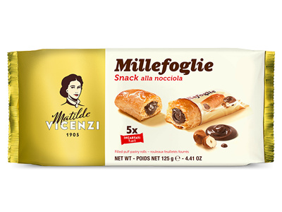 Vicenzi Millefoglie s lísko-oříškovým krémem (crema alla nocciola 5x25g) 125g