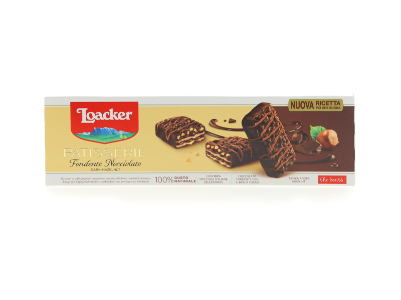 Loacker Sušenky lískooříškové s hořkou čokoládou (Patisserie Fondentte Nocciolato) 100g