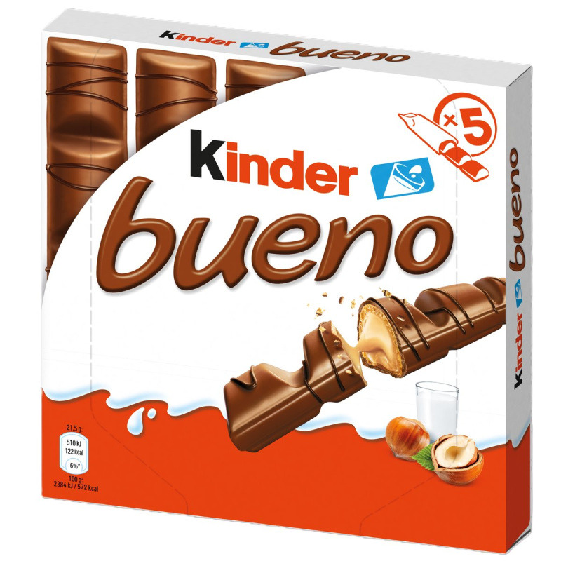 Kinder Bueno oplatka s čokoládovou polevou a mléčnou lískooříškovou náplní (5×21,5 g)