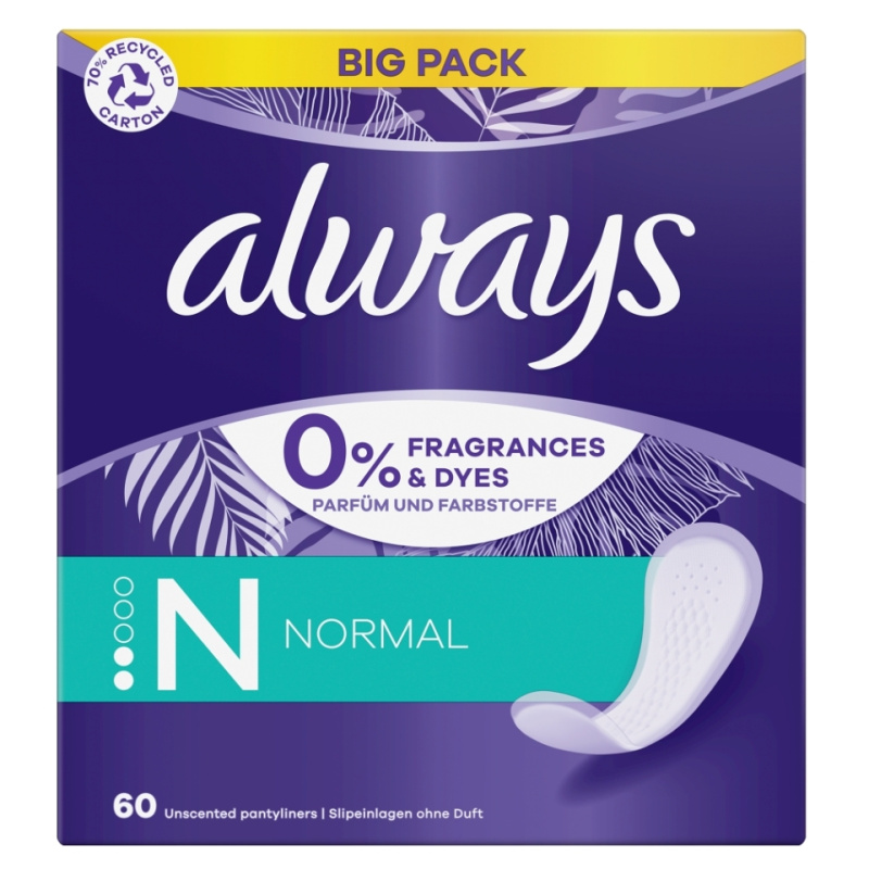 Always Daily Fresh Normal slipové vložky bez parfemace 60 ks