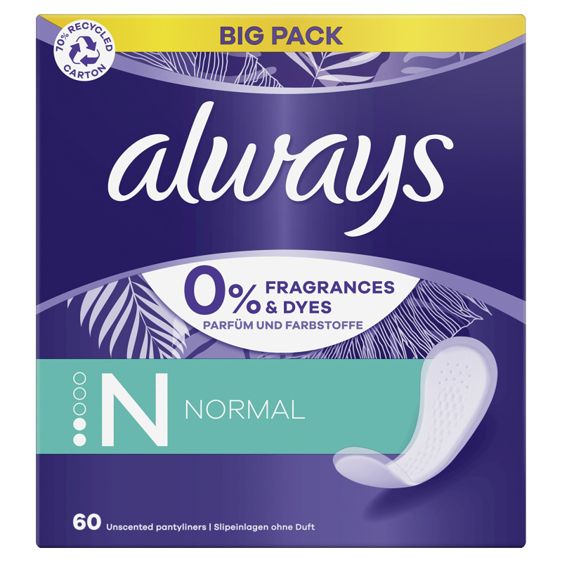 Always Daily Fresh Normal slipové vložky bez parfemace 60 ks