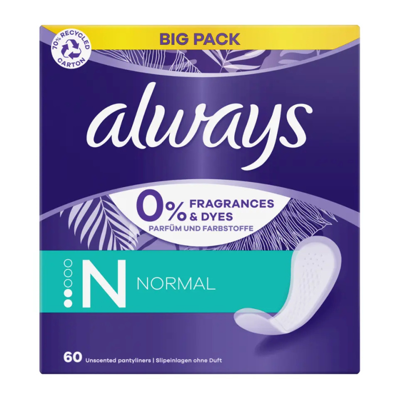 Always Daily Fresh Normal slipové vložky bez parfemace 60 ks