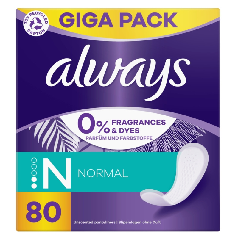 Always Daily Fresh Normal slipové vložky bez parfemace 80 ks