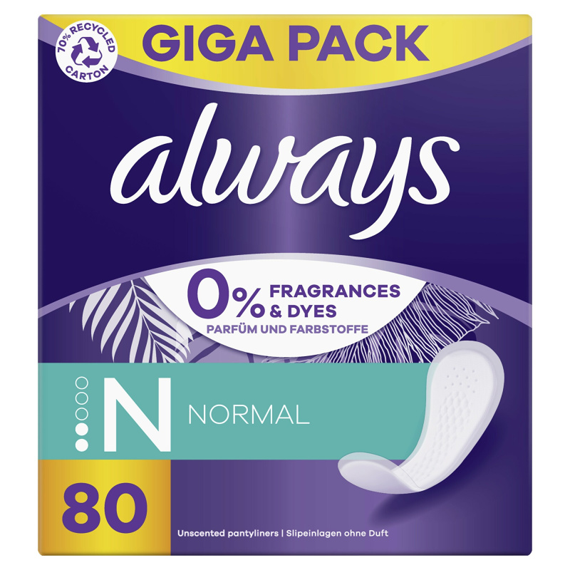 Always Daily Fresh Normal slipové vložky bez parfemace 80 ks