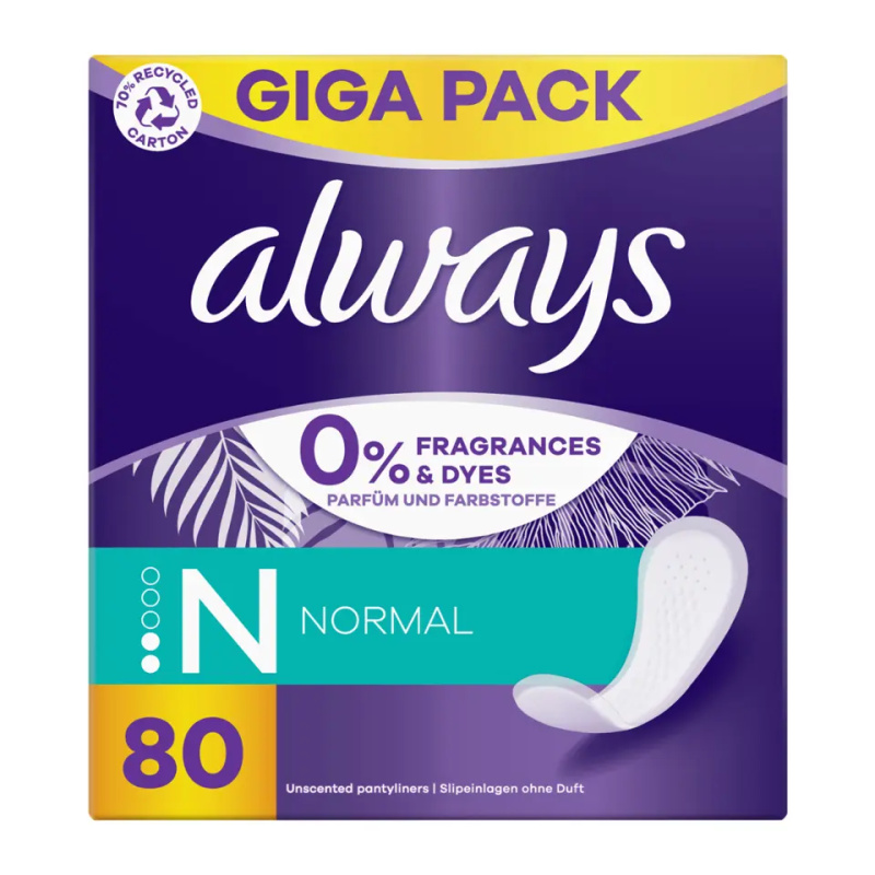 Always Daily Fresh Normal slipové vložky bez parfemace 80 ks