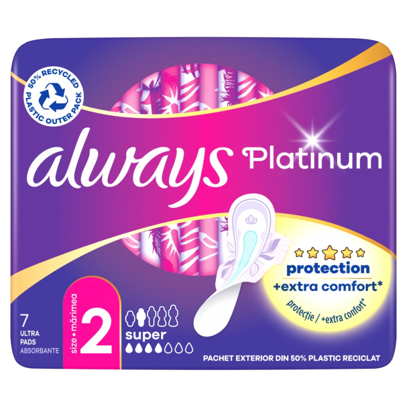 ALWAYS Platinum Long Plus vel.2 Hygienické vložky s křidélky 7 ks