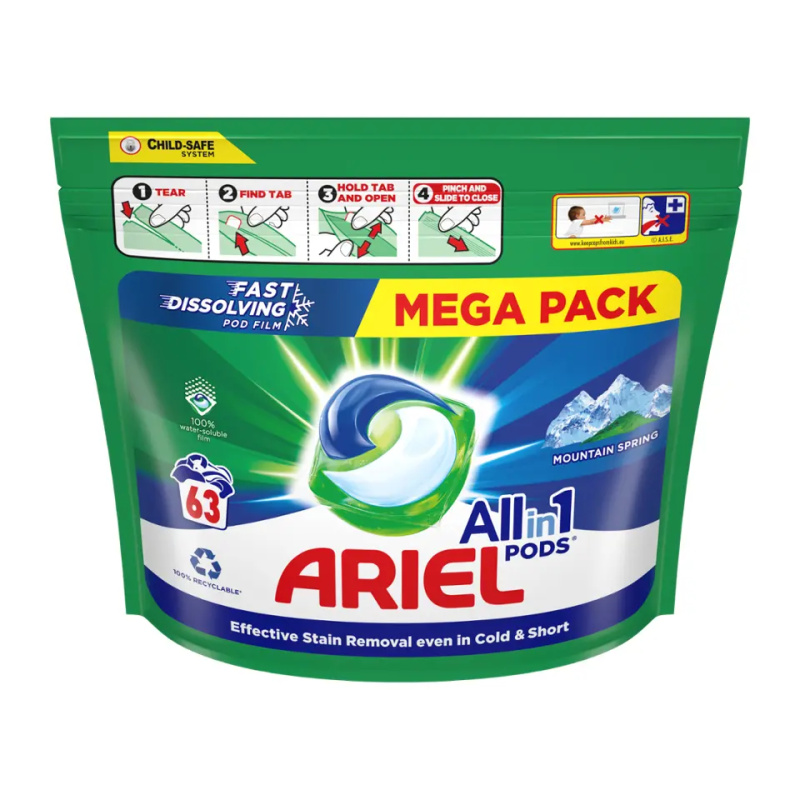 Kapsle na praní Ariel - Mountaing Spring, 63 dávek