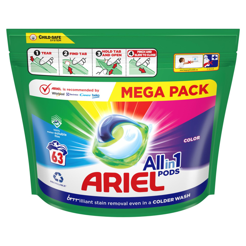 Kapsle na praní Ariel - color, 63 dávek