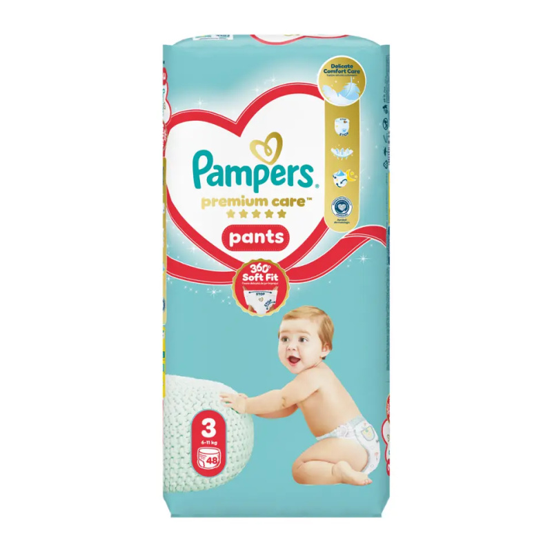 Pampers Premium Care Pants Size 3 plenkové kalhotky 6-11kg 48 ks