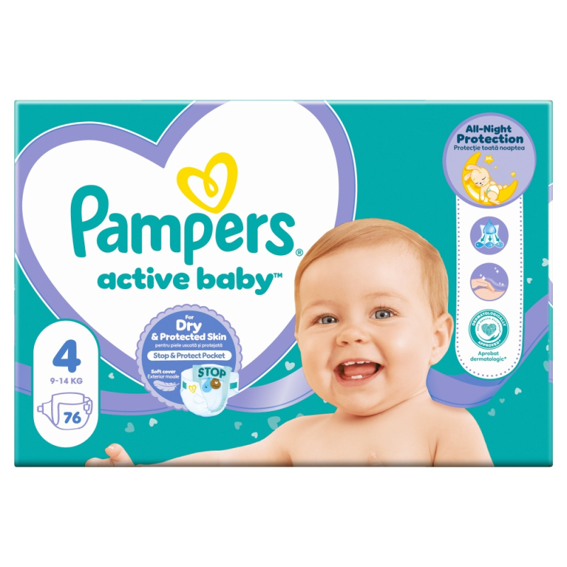 Pampers Active Baby Size 4 jednorázové pleny 9-14 kg 76 ks