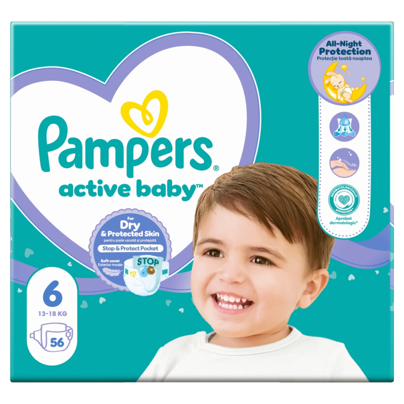 Pampers Active Baby Size 6 jednorázové pleny 13-18 kg 56 ks