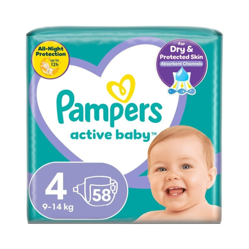 Pampers Active Baby Size 4 jednorázové pleny 9-14 kg 58 ks