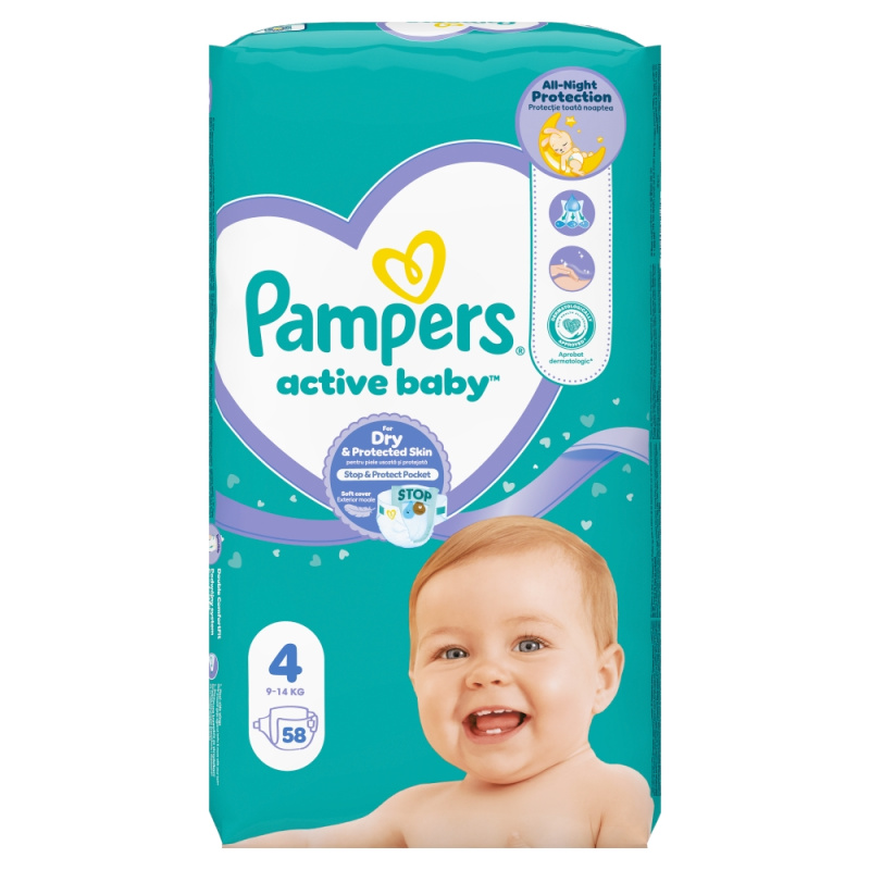 Pampers Active Baby Size 4 jednorázové pleny 9-14 kg 58 ks