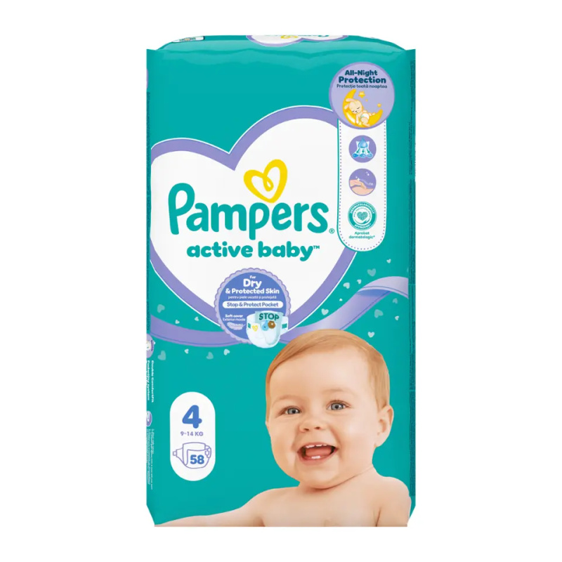 Pampers Active Baby Size 4 jednorázové pleny 9-14 kg 58 ks