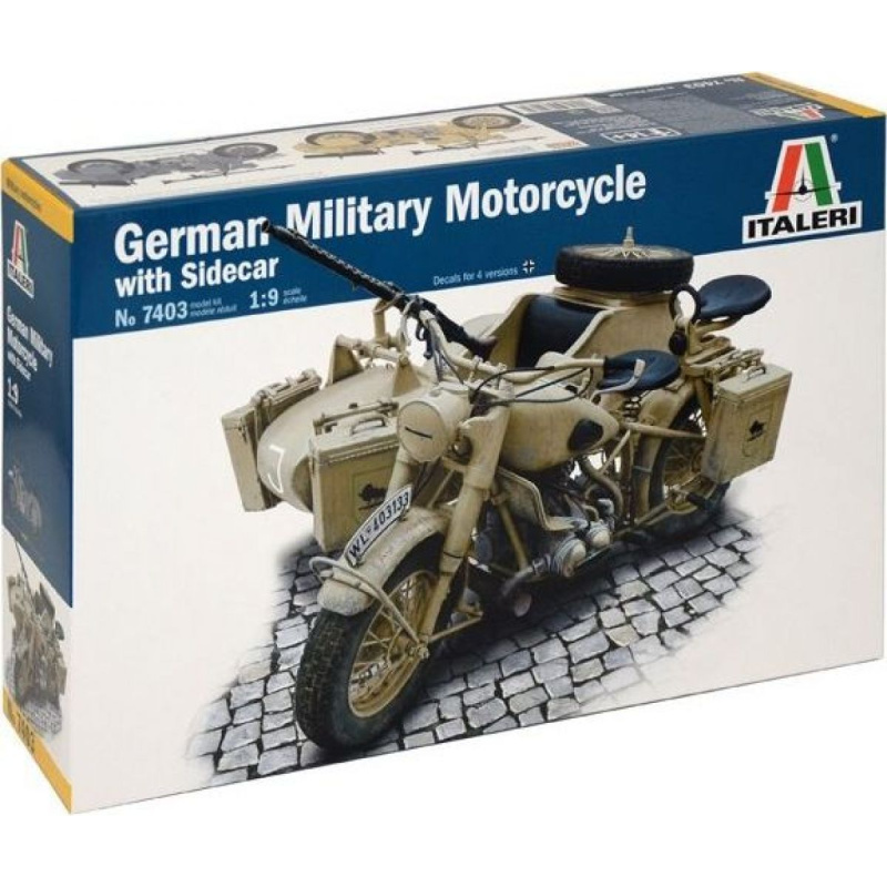 Italeri Model Kit military 7403 German Military Motorcycle with Sidecar 1:9