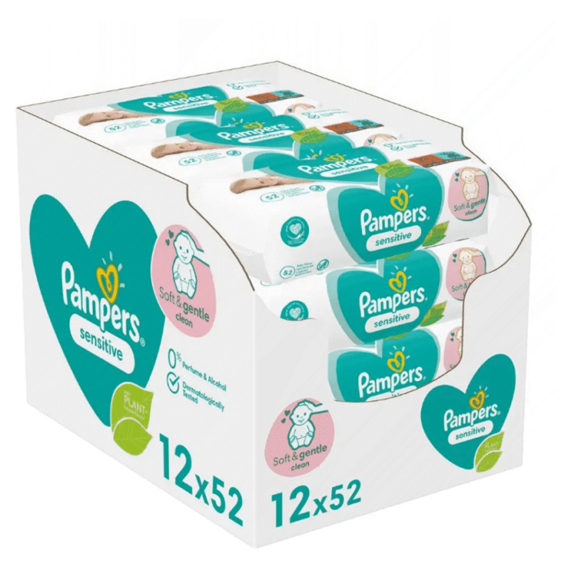 Pampers Sensitive vlhčené čisticí ubrousky pro děti pro citlivou pokožku 12x52 ks