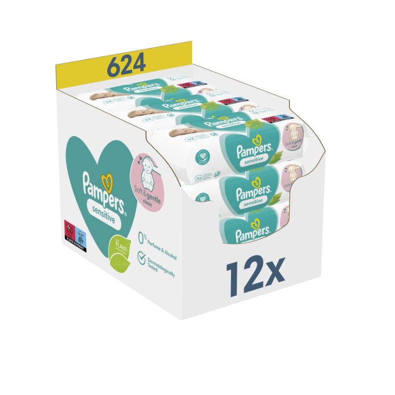 Pampers Sensitive vlhčené čisticí ubrousky pro děti pro citlivou pokožku 12x52 ks