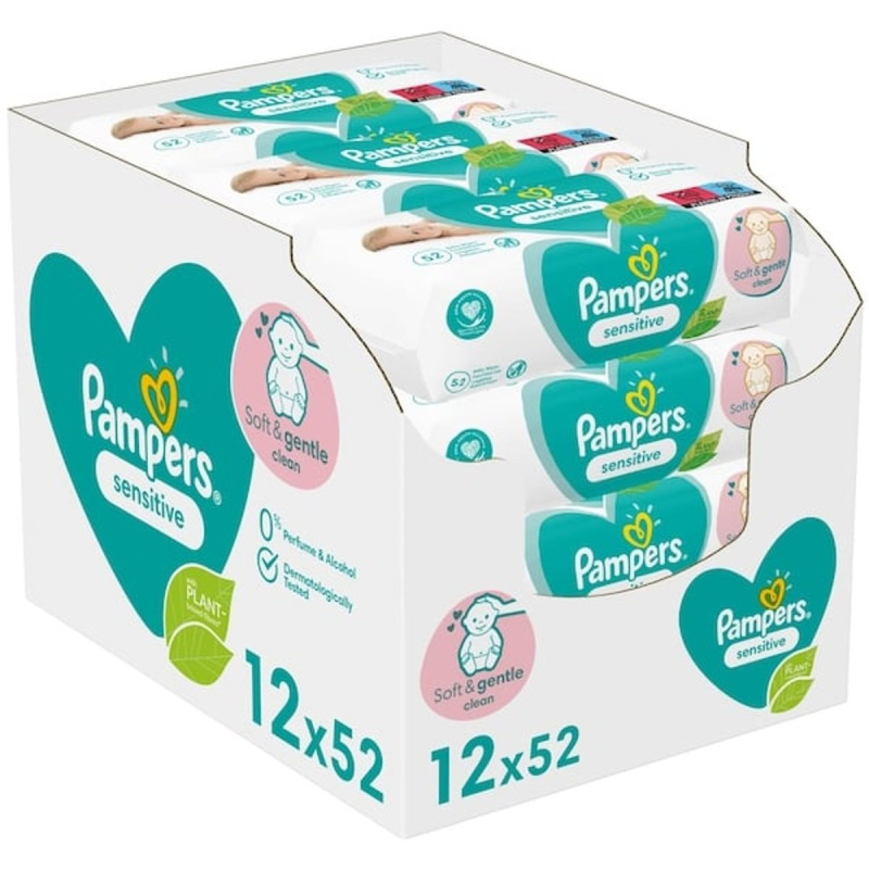 Pampers Sensitive vlhčené čisticí ubrousky pro děti pro citlivou pokožku 12x52 ks