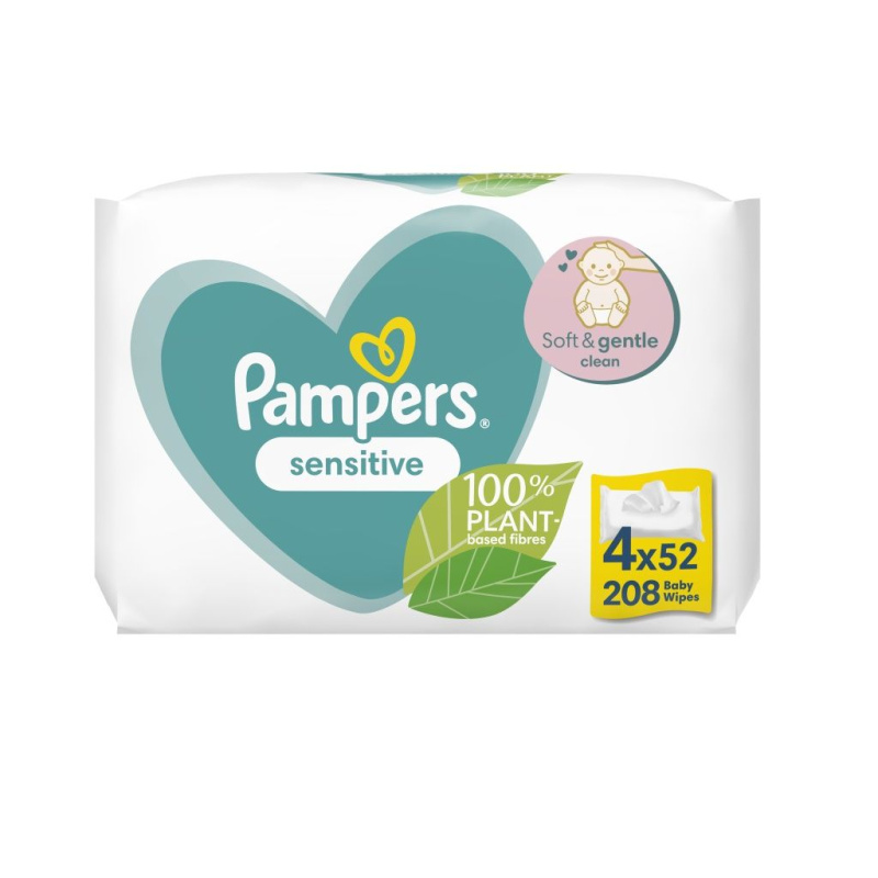 Pampers Sensitive vlhčené čisticí ubrousky pro děti pro citlivou pokožku 4x52 ks