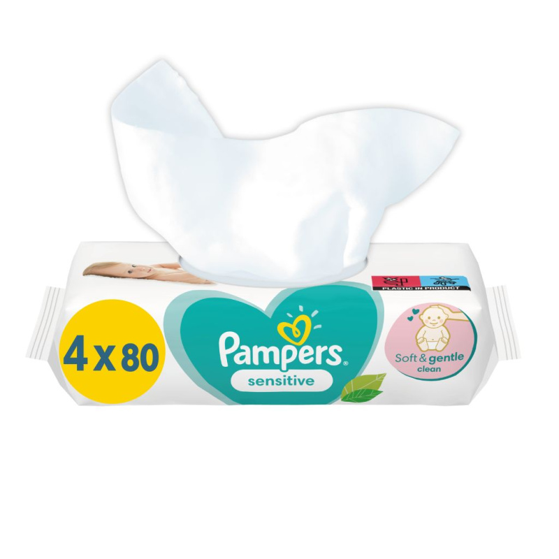 Pampers Sensitive vlhčené čisticí ubrousky pro děti pro citlivou pokožku 4x80 ks