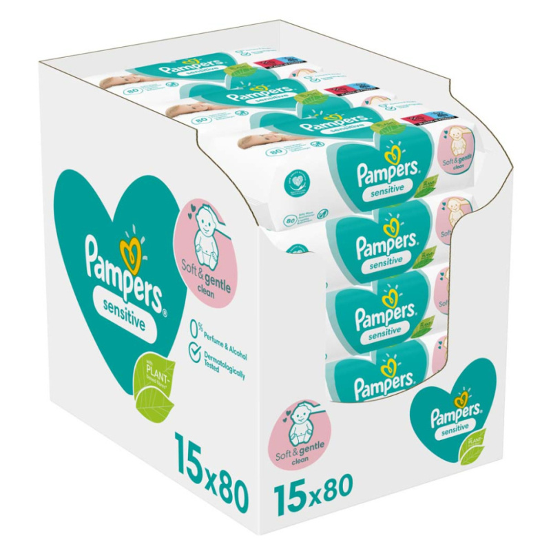 Pampers Sensitive vlhčené čisticí ubrousky pro děti pro citlivou pokožku 15x80 ks