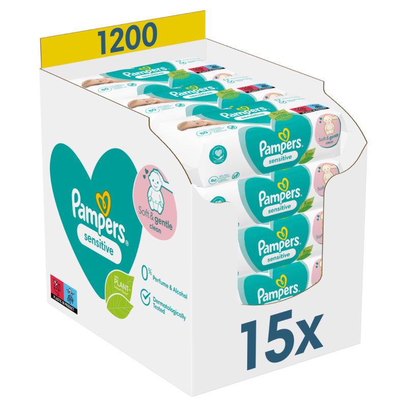 Pampers Sensitive vlhčené čisticí ubrousky pro děti pro citlivou pokožku 15x80 ks