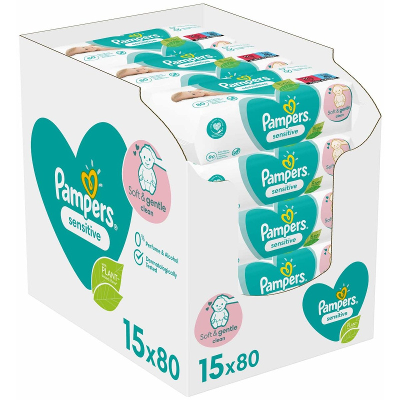 Pampers Sensitive vlhčené čisticí ubrousky pro děti pro citlivou pokožku 15x80 ks