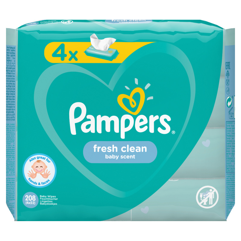 Pampers Fresh Clean vlhčené čisticí ubrousky pro děti pro citlivou pokožku 4x52 ks