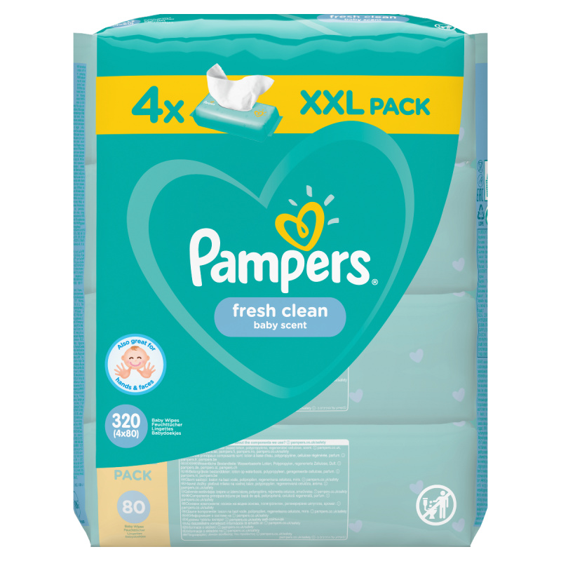 Pampers Fresh Clean vlhčené čisticí ubrousky pro děti pro citlivou pokožku 4x80 ks