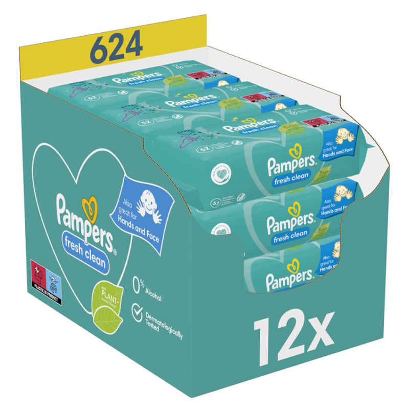 Pampers Fresh Clean vlhčené čisticí ubrousky pro děti pro citlivou pokožku 12x52 ks