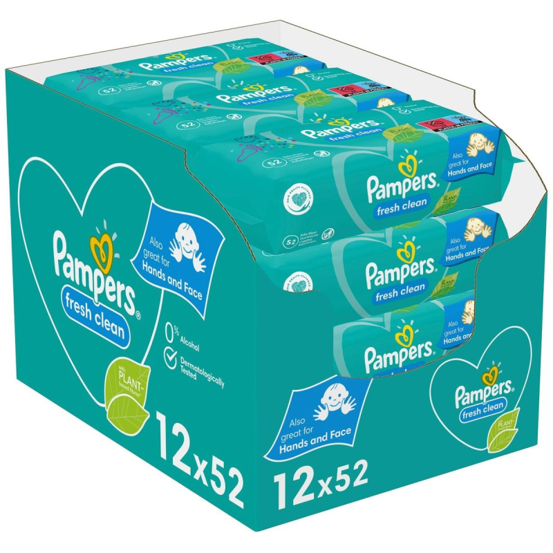 Pampers Fresh Clean vlhčené čisticí ubrousky pro děti pro citlivou pokožku 12x52 ks