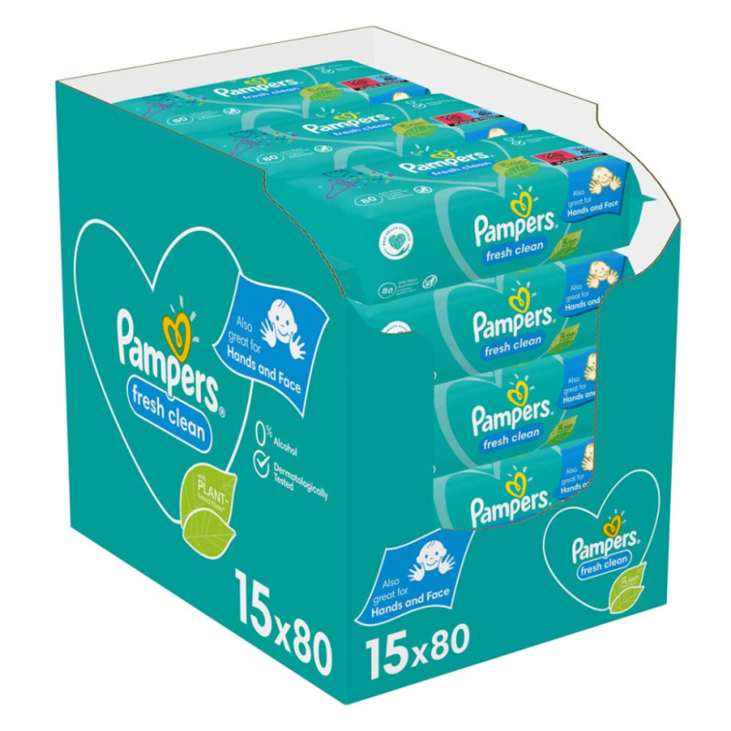 Pampers Fresh Clean vlhčené čisticí ubrousky pro děti pro citlivou pokožku 15x80 ks