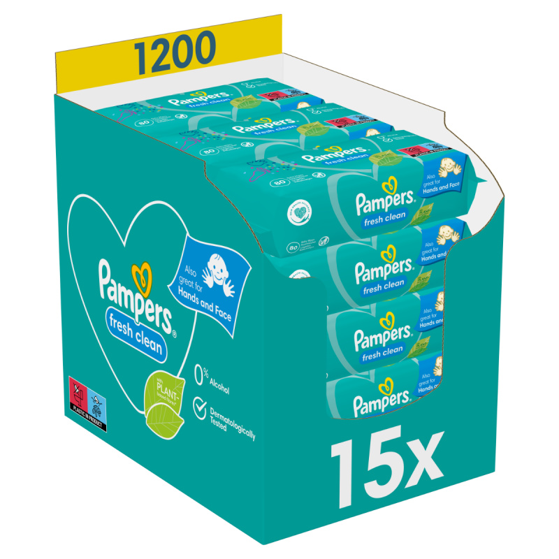 Pampers Fresh Clean vlhčené čisticí ubrousky pro děti pro citlivou pokožku 15x80 ks