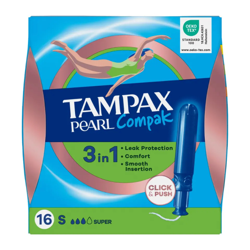 Tampax Compak Pearl Super Tampony s aplikátorem 16 ks