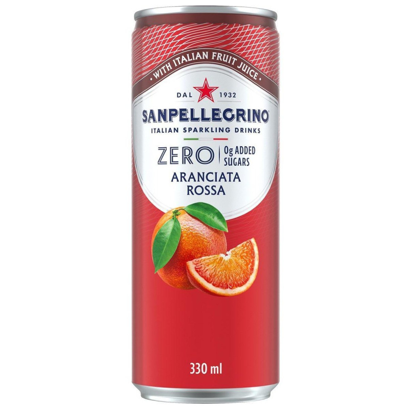 San Pellegrino Aranciata Rossa zero plech (červený pomeranč)