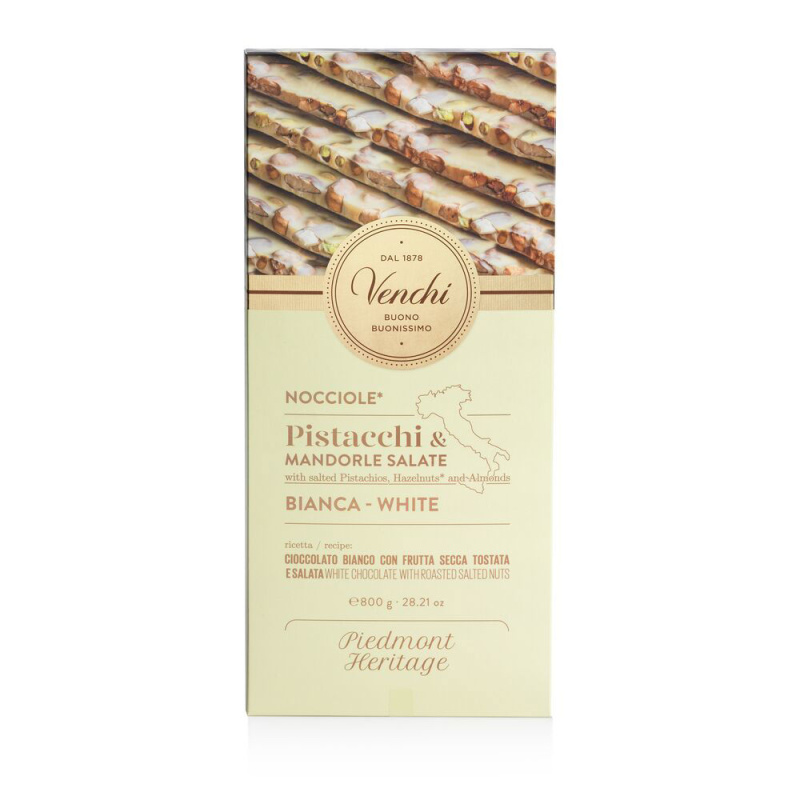 Venchi Pistacchi & Mandorle Salate bílá čokoláda s celými solenými ořechy 800g
