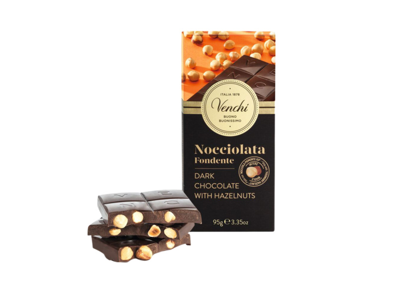 Venchi hořká čokoláda s lískovými ořechy Piemonte (Nocciolata Fondente) 60% 95g