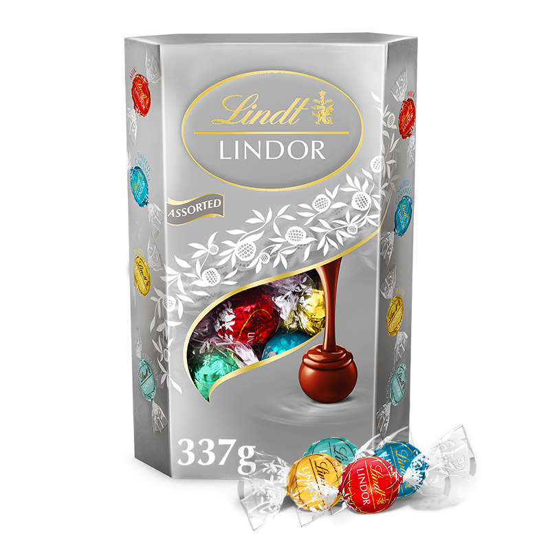 Lindt Bonboniéra LINDOR Limitovaná edice maxibalení čokoládových pralinek stříbrný mix