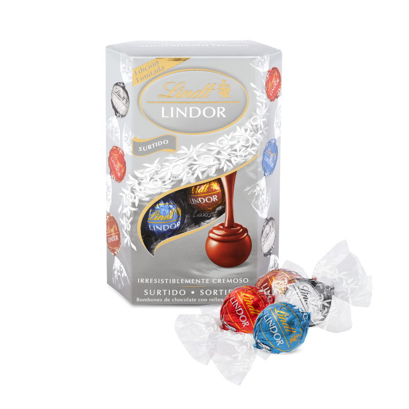 Lindt Bonboniéra LINDOR Limitovaná edice stříbrný mix čokoládových pralinek