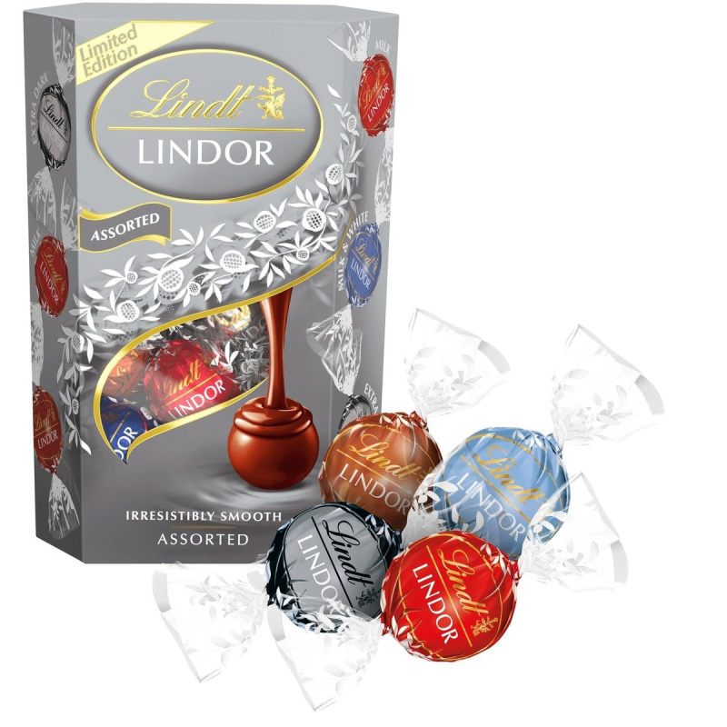 Lindt Bonboniéra LINDOR Limitovaná edice stříbrný mix čokoládových pralinek