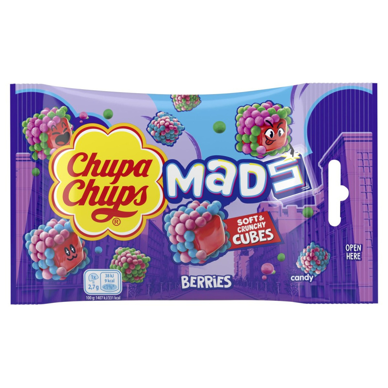 Chupa Chups Želé Mads obalené v křupavých kuličkách s příchutí bobulového ovoce
