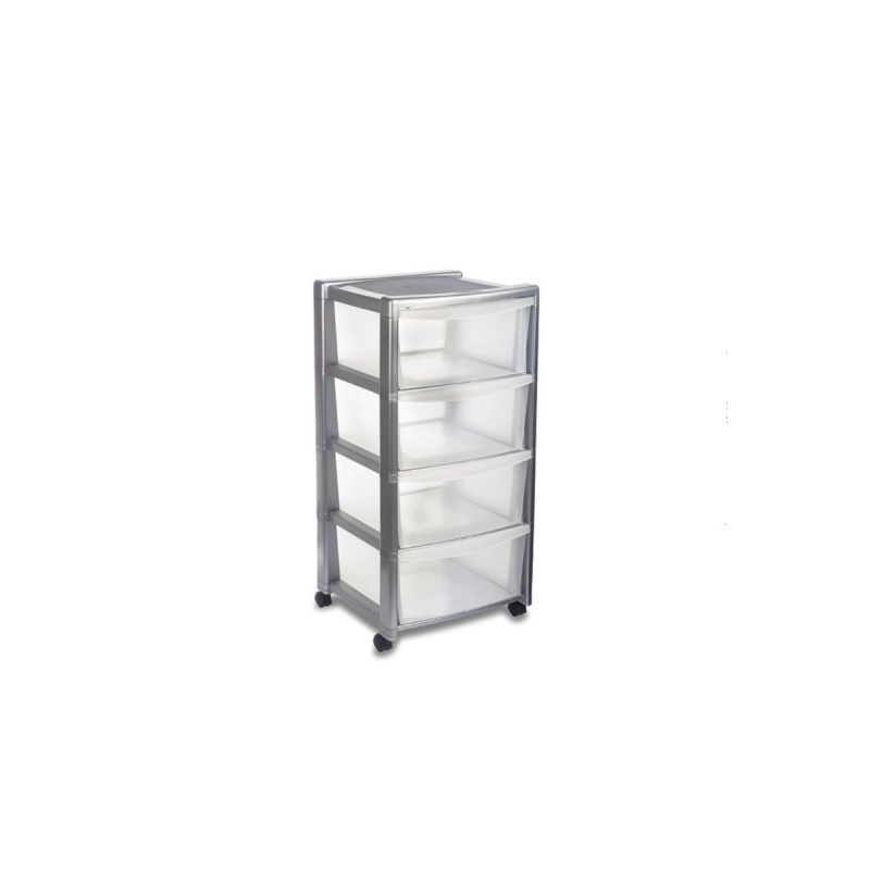 STEFANPLAST Úložný regál Libera, 4 zásuvky, stříbrný