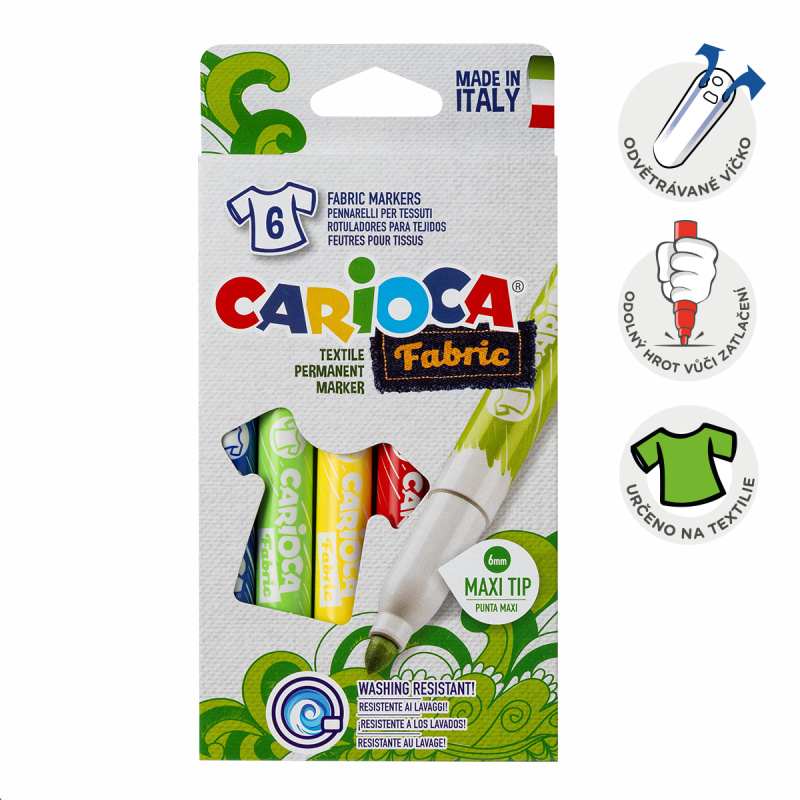 Textilní fixy Carioca maxi silný hrot - 6 ks