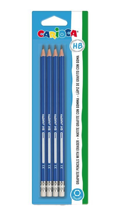 Grafitové tužky Carioca Black šestihranné HB s pryží - 4 ks