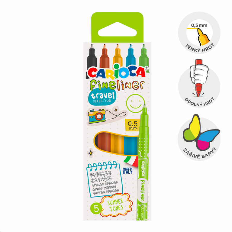 Fineliner Carioca 0,5 mm - sada 5 ks Travel