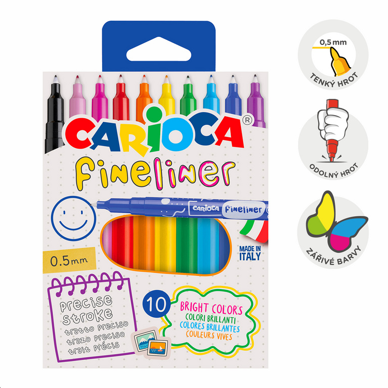 Fineliner Carioca 0,5 mm - sada 10 barev